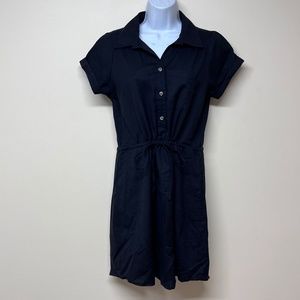 twik Black Short Sleeve Drawstring Waist Dress SZ SM